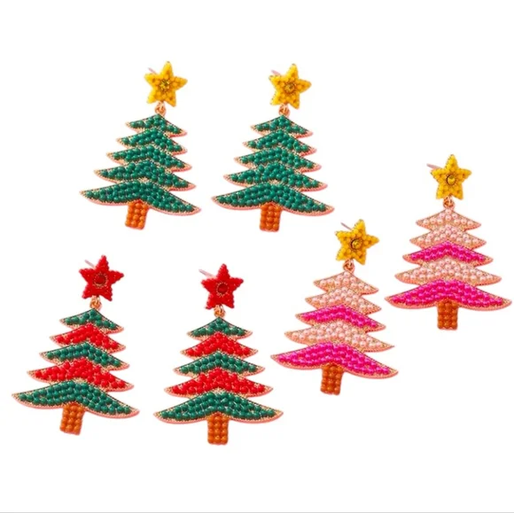 Earrings - Festive Pink and Orange Beaded & Jewel - Picture 2 of 3